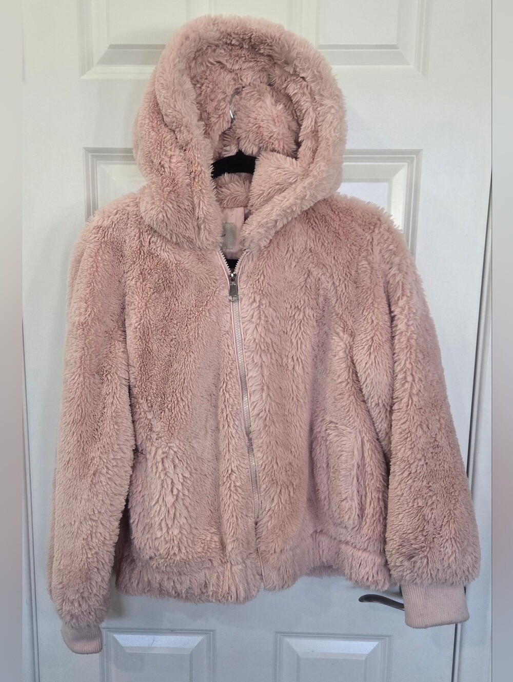 Plush Hooded Faux Fur Jacket - Pink